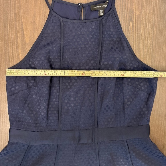 Banana Republic Navy Halter Top Fit & Flare Dress Size 6P Polka Dot Texture Midi - Picture 10 of 13